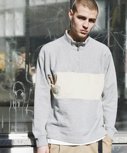 coen（コーエン）の「ビッグシルエットハーフジップスイッチスウェット(トレーナー)(UTILITY LINE)（スウェット・メンズ・ベージュ/グレー・SMALL/MEDIUM/LARGE）」の2枚目の写真