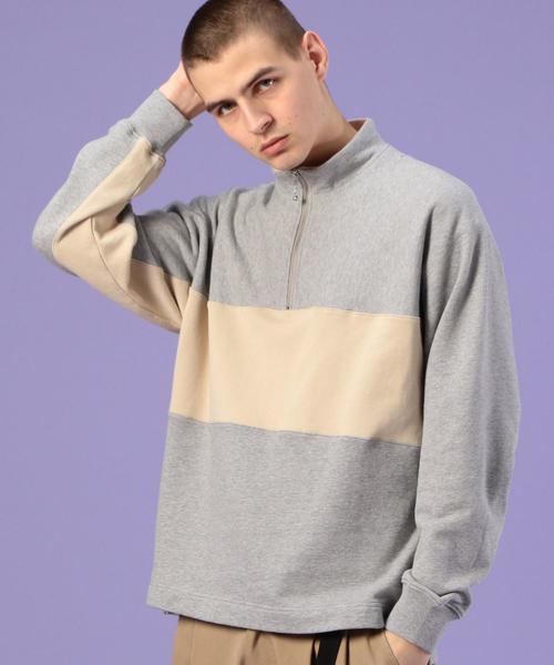 coen（コーエン）の「ビッグシルエットハーフジップスイッチスウェット(トレーナー)(UTILITY LINE)（スウェット・メンズ・ベージュ/グレー・SMALL/MEDIUM/LARGE）」の18枚目の写真