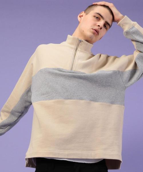 coen（コーエン）の「ビッグシルエットハーフジップスイッチスウェット(トレーナー)(UTILITY LINE)（スウェット・メンズ・ベージュ/グレー・SMALL/MEDIUM/LARGE）」の11枚目の写真