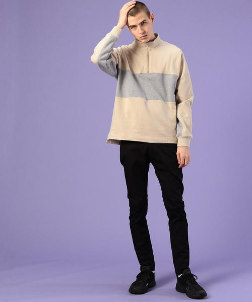 coen（コーエン）の「ビッグシルエットハーフジップスイッチスウェット(トレーナー)(UTILITY LINE)（スウェット・メンズ・ベージュ/グレー・SMALL/MEDIUM/LARGE）」の14枚目の写真