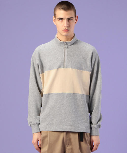 coen（コーエン）の「ビッグシルエットハーフジップスイッチスウェット(トレーナー)(UTILITY LINE)（スウェット・メンズ・ベージュ/グレー・SMALL/MEDIUM/LARGE）」の4枚目の写真