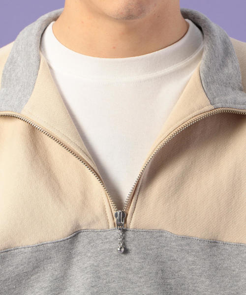 coen（コーエン）の「ビッグシルエットハーフジップスイッチスウェット(トレーナー)(UTILITY LINE)（スウェット・メンズ・ベージュ/グレー・SMALL/MEDIUM/LARGE）」の3枚目の写真