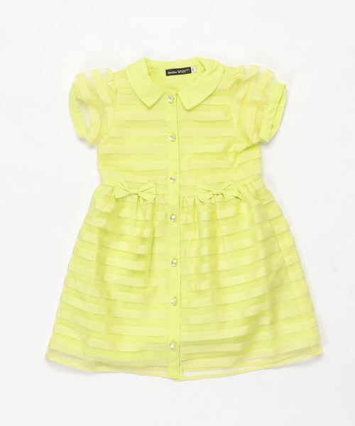 BeBe(ベベ)の「BeBe/ボーダーオーガンジーワンピース(ワンピース・キッズ・ネイビー/イエロー・110/120/130/140/150/100)」の1枚目の写真