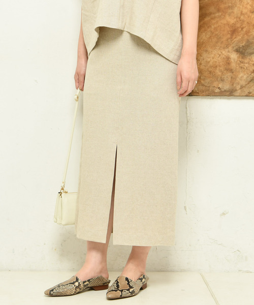 DouDou(ドゥドゥ)の「リネンタイトスカート(スカート・レディース・ベージュ/レッド・36/38)」の2枚目の写真