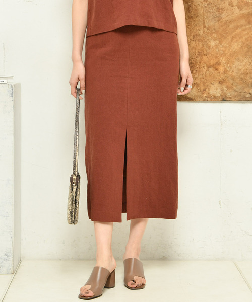 DouDou(ドゥドゥ)の「リネンタイトスカート(スカート・レディース・ベージュ/レッド・36/38)」の1枚目の写真