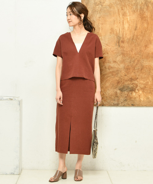 DouDou(ドゥドゥ)の「リネンタイトスカート(スカート・レディース・ベージュ/レッド・36/38)」の5枚目の写真