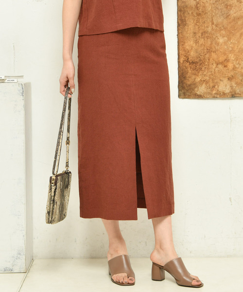 DouDou(ドゥドゥ)の「リネンタイトスカート(スカート・レディース・ベージュ/レッド・36/38)」の6枚目の写真