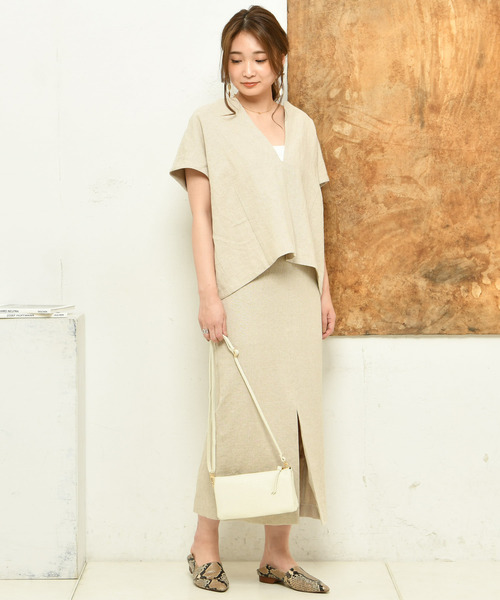 DouDou(ドゥドゥ)の「リネンタイトスカート(スカート・レディース・ベージュ/レッド・36/38)」の7枚目の写真