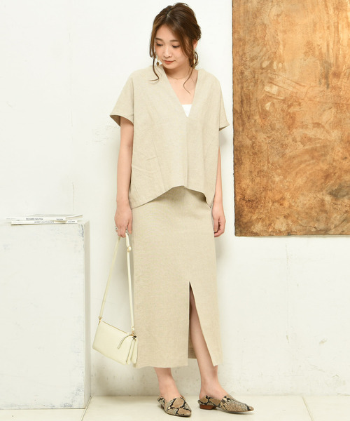 DouDou(ドゥドゥ)の「リネンタイトスカート(スカート・レディース・ベージュ/レッド・36/38)」の8枚目の写真