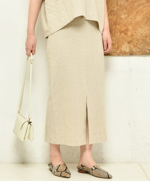 DouDou(ドゥドゥ)の「リネンタイトスカート(スカート・レディース・ベージュ/レッド・36/38)」の10枚目の写真