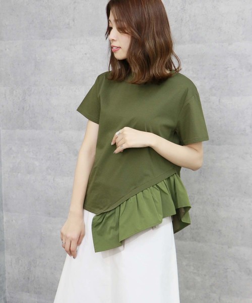 HER CLOSET（ハークローゼット）の「【HERCLOSET】アシメフリルTシャツ（Tシャツ/カットソー・レディース・ホワイト/ブラック/ネイビー/グレー/カーキ/キャメル・M）」の5枚目の写真
