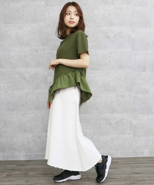 HER CLOSET（ハークローゼット）の「【HERCLOSET】アシメフリルTシャツ（Tシャツ/カットソー・レディース・ホワイト/ブラック/ネイビー/グレー/カーキ/キャメル・M）」の9枚目の写真