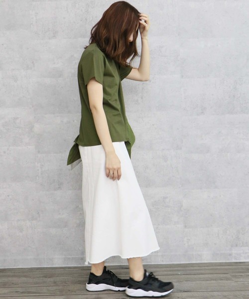 HER CLOSET（ハークローゼット）の「【HERCLOSET】アシメフリルTシャツ（Tシャツ/カットソー・レディース・ホワイト/ブラック/ネイビー/グレー/カーキ/キャメル・M）」の10枚目の写真