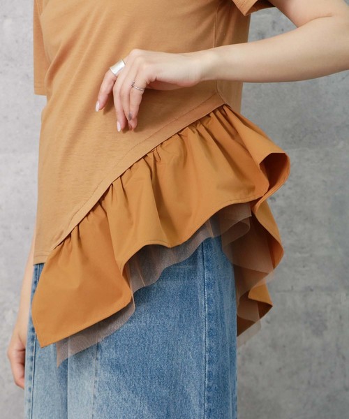 HER CLOSET（ハークローゼット）の「【HERCLOSET】アシメフリルTシャツ（Tシャツ/カットソー・レディース・ホワイト/ブラック/ネイビー/グレー/カーキ/キャメル・M）」の15枚目の写真