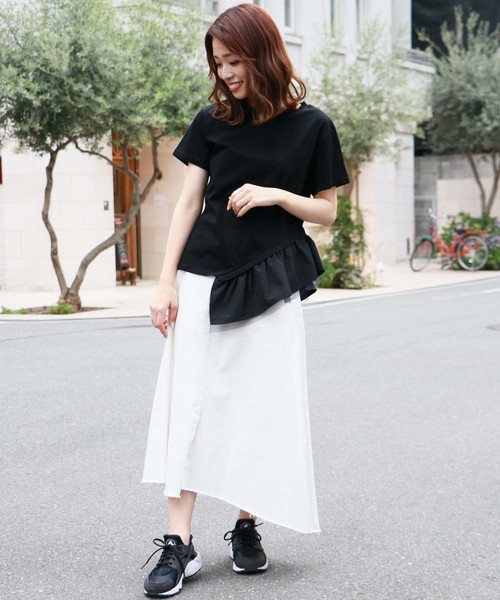 HER CLOSET（ハークローゼット）の「【HERCLOSET】アシメフリルTシャツ（Tシャツ/カットソー・レディース・ホワイト/ブラック/ネイビー/グレー/カーキ/キャメル・M）」の17枚目の写真