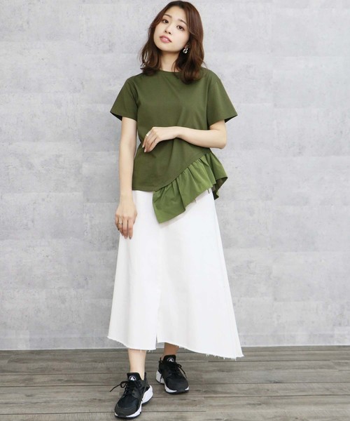 HER CLOSET（ハークローゼット）の「【HERCLOSET】アシメフリルTシャツ（Tシャツ/カットソー・レディース・ホワイト/ブラック/ネイビー/グレー/カーキ/キャメル・M）」の19枚目の写真