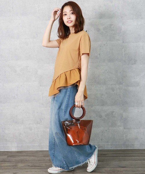HER CLOSET（ハークローゼット）の「【HERCLOSET】アシメフリルTシャツ（Tシャツ/カットソー・レディース・ホワイト/ブラック/ネイビー/グレー/カーキ/キャメル・M）」の8枚目の写真
