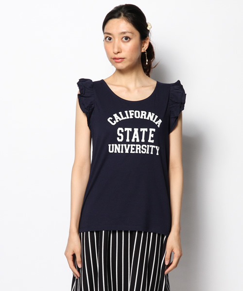 DISCOAT（ディスコート）の「【Discoat】肩フリルロゴT（Tシャツ/カットソー・レディース・オフホワイト/カーキ/ネイビー・ﾌﾘ-）」の4枚目の写真