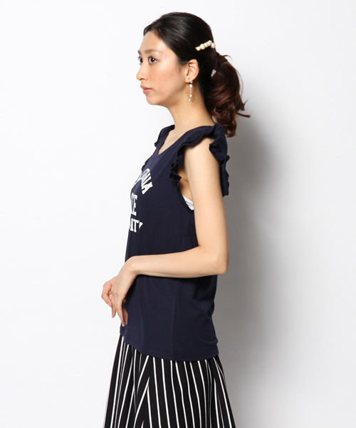 DISCOAT（ディスコート）の「【Discoat】肩フリルロゴT（Tシャツ/カットソー・レディース・オフホワイト/カーキ/ネイビー・ﾌﾘ-）」の5枚目の写真