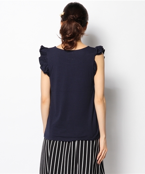 DISCOAT（ディスコート）の「【Discoat】肩フリルロゴT（Tシャツ/カットソー・レディース・オフホワイト/カーキ/ネイビー・ﾌﾘ-）」の6枚目の写真