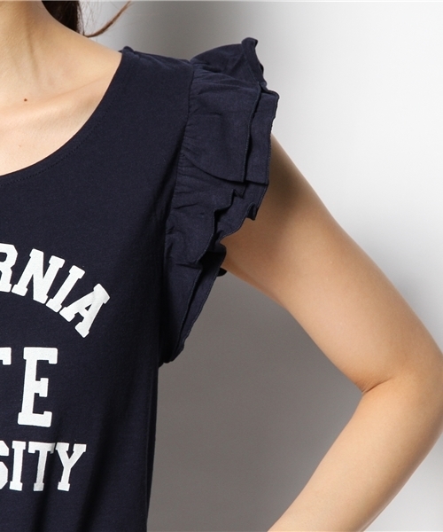 DISCOAT（ディスコート）の「【Discoat】肩フリルロゴT（Tシャツ/カットソー・レディース・オフホワイト/カーキ/ネイビー・ﾌﾘ-）」の9枚目の写真