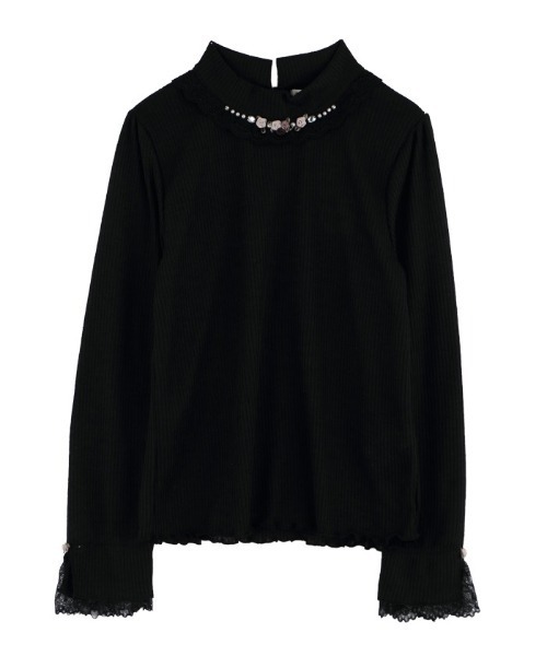 axes femme（アクシーズファム）の「バラモチーフカットＰＯ（Tシャツ/カットソー・レディース・キナリ/ラベンダー/ブラック・MEDIUM）」の2枚目の写真