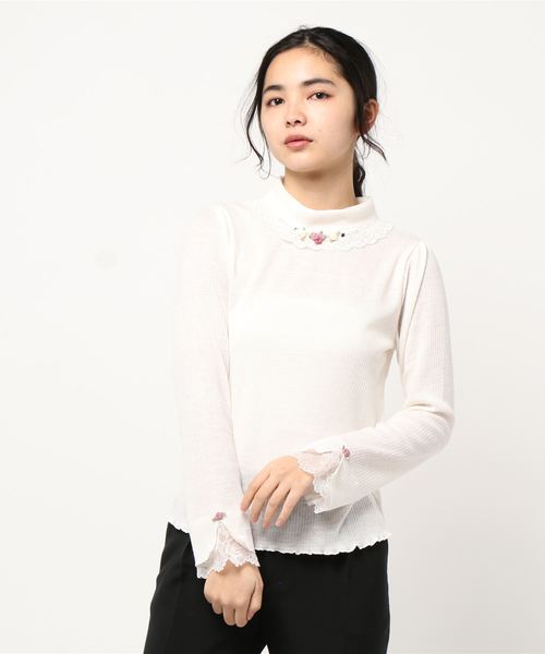 axes femme（アクシーズファム）の「バラモチーフカットＰＯ（Tシャツ/カットソー・レディース・キナリ/ラベンダー/ブラック・MEDIUM）」の7枚目の写真