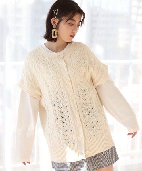 one after another NICE CLAUP（ワンアフターアナザーナイスクラップ）の「袖取り外し4wayカーディガン（カーディガン/ボレロ・レディース・ベージュ/オフホワイト/ブルー/グリーン・FREE）」の16枚目の写真