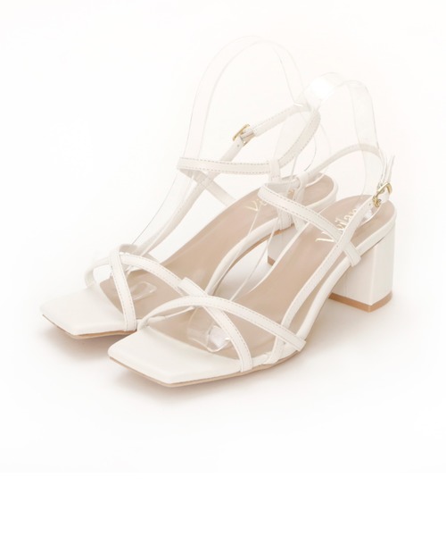 VIVIAN（ヴィヴィアン）の「スクエアトゥ華奢クロスストラップデザインサンダル（サンダル・レディース・ホワイト/ブラック/キャメル/パイソン/ベージュ系その他6/グレー系その他7/ダークブラウン・S/M/L/LL）」の18枚目の写真