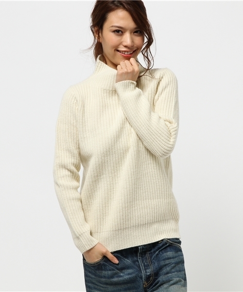 Ray BEAMS（レイビームス）の「Ray BEAMS / 5G 畦編 ハイネック（ニット/セーター・レディース・ネイビー/オフホワイト/シルバー・ONE SIZE）」の2枚目の写真