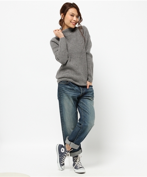 Ray BEAMS（レイビームス）の「Ray BEAMS / 5G 畦編 ハイネック（ニット/セーター・レディース・ネイビー/オフホワイト/シルバー・ONE SIZE）」の4枚目の写真