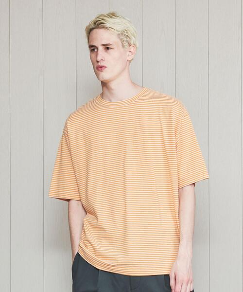 H　BEAUTY&YOUTH UNITED ARROWS（エイチビューティーアンドユースユナイテッドアローズ）の「＜H＞COTTON LINEN BORDER T-SHIRT/Tシャツ（Tシャツ/カットソー・メンズ・ダークグリーン/ピンク/オレンジ・LARGE/SMALL/MEDIUM）」の3枚目の写真