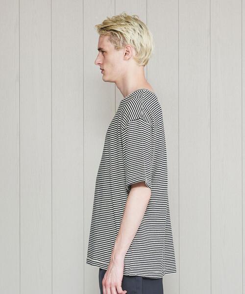 H　BEAUTY&YOUTH UNITED ARROWS（エイチビューティーアンドユースユナイテッドアローズ）の「＜H＞COTTON LINEN BORDER T-SHIRT/Tシャツ（Tシャツ/カットソー・メンズ・ダークグリーン/ピンク/オレンジ・LARGE/SMALL/MEDIUM）」の5枚目の写真