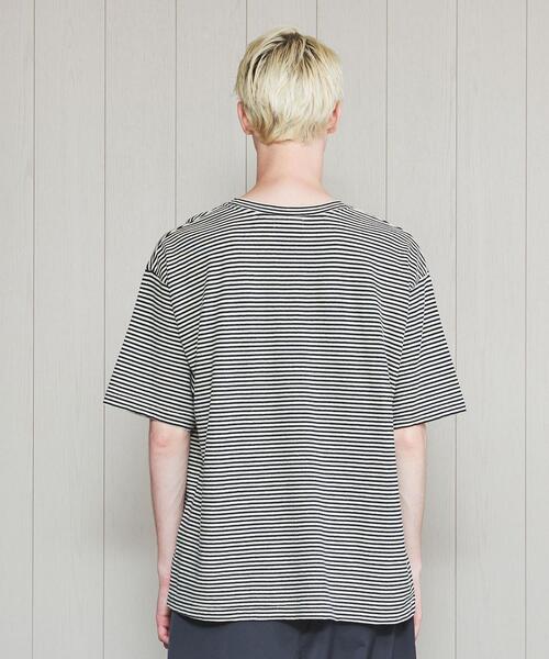 H　BEAUTY&YOUTH UNITED ARROWS（エイチビューティーアンドユースユナイテッドアローズ）の「＜H＞COTTON LINEN BORDER T-SHIRT/Tシャツ（Tシャツ/カットソー・メンズ・ダークグリーン/ピンク/オレンジ・LARGE/SMALL/MEDIUM）」の15枚目の写真