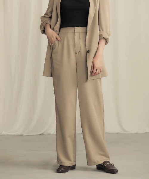 Bab（バブ）の「【WEB限定】セットアップ対応可◆配色ステッチセミワイドパンツ（その他パンツ・レディース・ダークブラウン/ベージュ/モカ・38）」の3枚目の写真