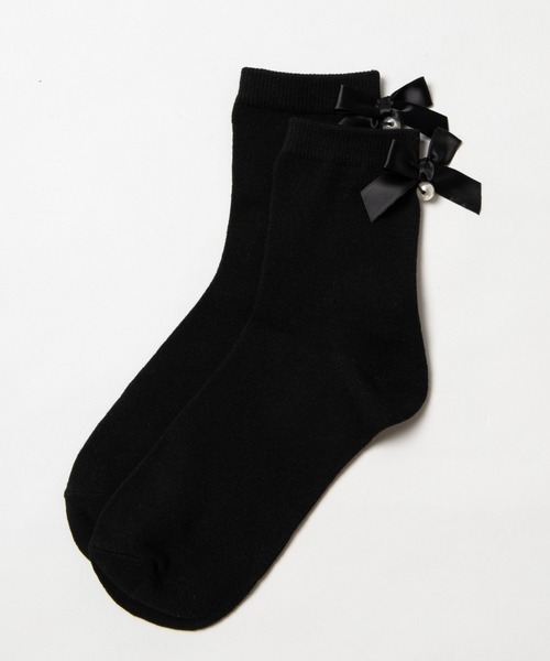 WEGO（ウィゴー）の「WEGO/リボンパールソックス（ソックス/靴下・レディース・ホワイト/ブラック・FREE）」の2枚目の写真