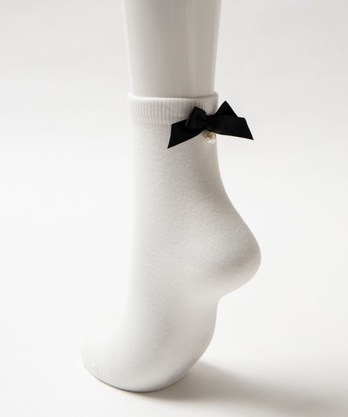 WEGO（ウィゴー）の「WEGO/リボンパールソックス（ソックス/靴下・レディース・ホワイト/ブラック・FREE）」の3枚目の写真