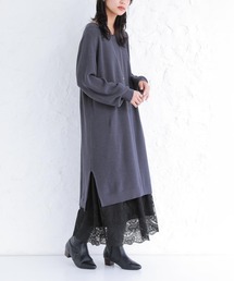 ニットワンピ&レースペチコート2点set