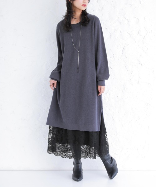 n'OrLABEL(ノアールレーベル)の「ニットワンピ&レースペチコート2点set(ワンピース・レディース・ブラック/ボルドー/グレイッシュベージュ/ネイビー・1/2)」の22枚目の写真
