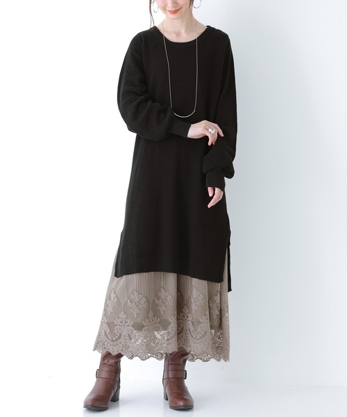 n'OrLABEL(ノアールレーベル)の「ニットワンピ&レースペチコート2点set(ワンピース・レディース・ブラック/ボルドー/グレイッシュベージュ/ネイビー・1/2)」の6枚目の写真