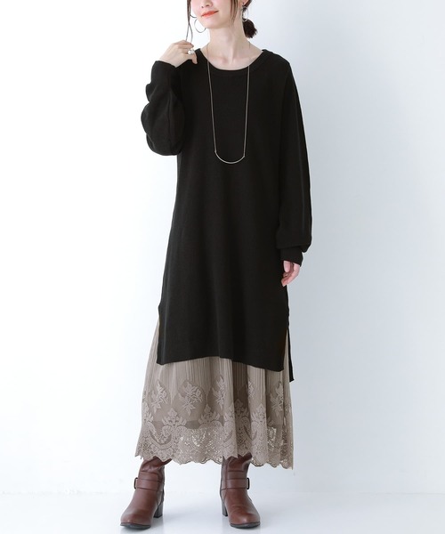 n'OrLABEL(ノアールレーベル)の「ニットワンピ&レースペチコート2点set(ワンピース・レディース・ブラック/ボルドー/グレイッシュベージュ/ネイビー・1/2)」の5枚目の写真