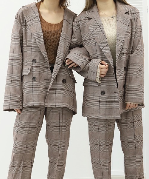PairPair(ペアペア)の「チェックダブルジャケット(セットアップ)(テーラードジャケット・レディース・ブラウン・FREE)」の1枚目の写真