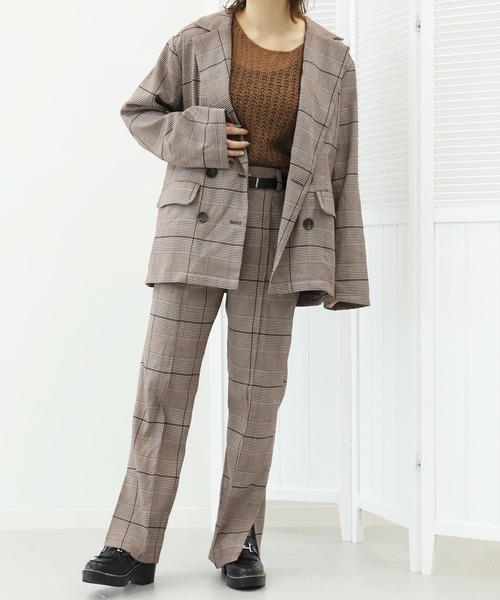 PairPair(ペアペア)の「チェックダブルジャケット(セットアップ)(テーラードジャケット・レディース・ブラウン・FREE)」の2枚目の写真