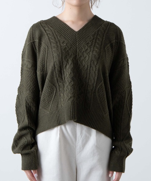 WEGO（ウィゴー）の「WEGO/バックリボンVネックセーター（ニット/セーター・レディース・ブラック/カーキ/アイボリー・FREE）」の14枚目の写真