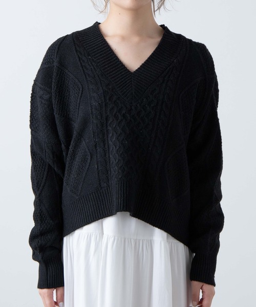 WEGO（ウィゴー）の「WEGO/バックリボンVネックセーター（ニット/セーター・レディース・ブラック/カーキ/アイボリー・FREE）」の8枚目の写真