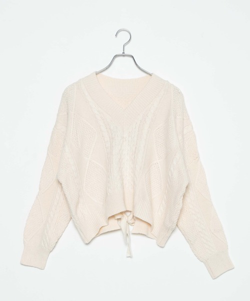 WEGO（ウィゴー）の「WEGO/バックリボンVネックセーター（ニット/セーター・レディース・ブラック/カーキ/アイボリー・FREE）」の11枚目の写真