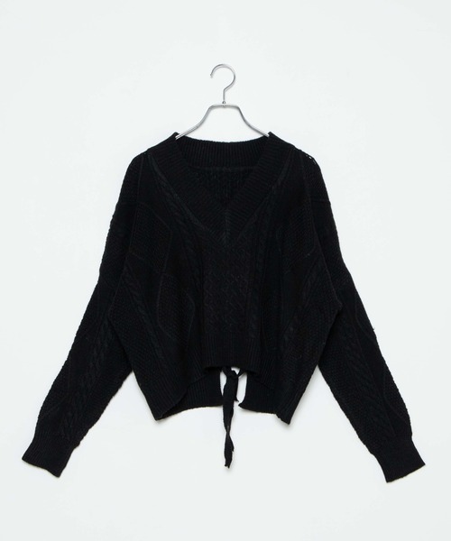 WEGO（ウィゴー）の「WEGO/バックリボンVネックセーター（ニット/セーター・レディース・ブラック/カーキ/アイボリー・FREE）」の6枚目の写真