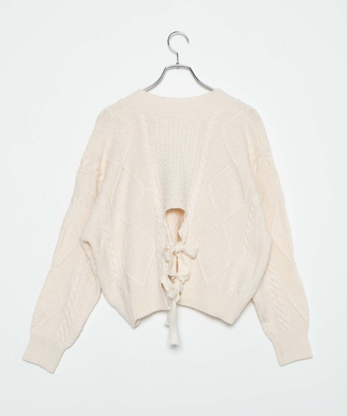 WEGO（ウィゴー）の「WEGO/バックリボンVネックセーター（ニット/セーター・レディース・ブラック/カーキ/アイボリー・FREE）」の18枚目の写真