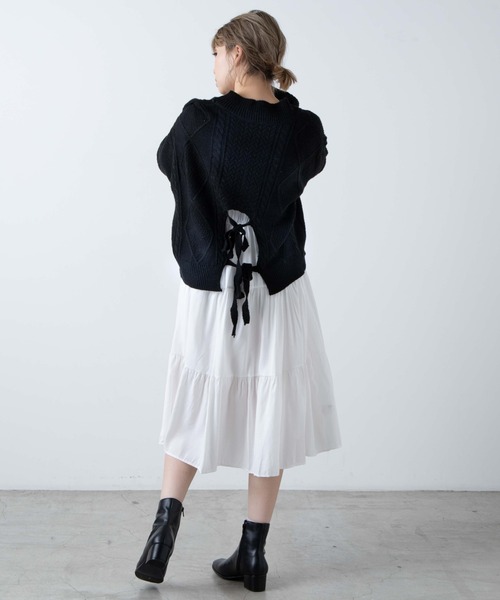 WEGO（ウィゴー）の「WEGO/バックリボンVネックセーター（ニット/セーター・レディース・ブラック/カーキ/アイボリー・FREE）」の7枚目の写真