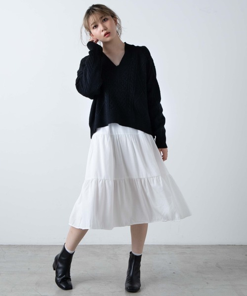 WEGO（ウィゴー）の「WEGO/バックリボンVネックセーター（ニット/セーター・レディース・ブラック/カーキ/アイボリー・FREE）」の22枚目の写真